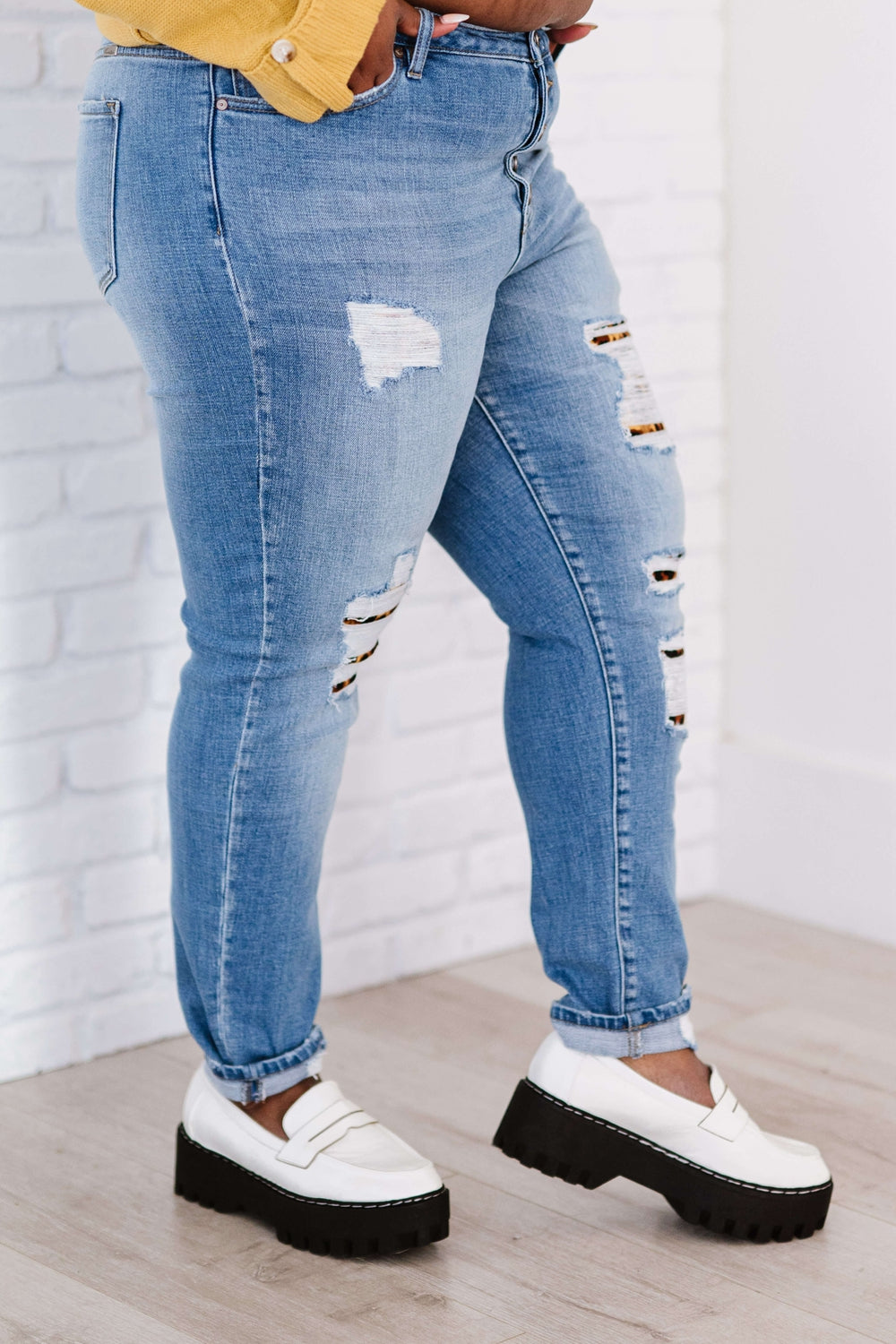 Kancan Untamed Full Size Run Leopard Lined Skinny Jeans