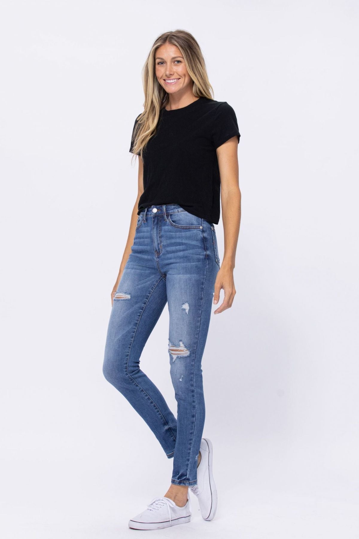 Judy Blue Light Blue Embroidery Pocket Distressed Skinny Jeans