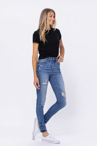 Judy Blue Light Blue Embroidery Pocket Distressed Skinny Jeans