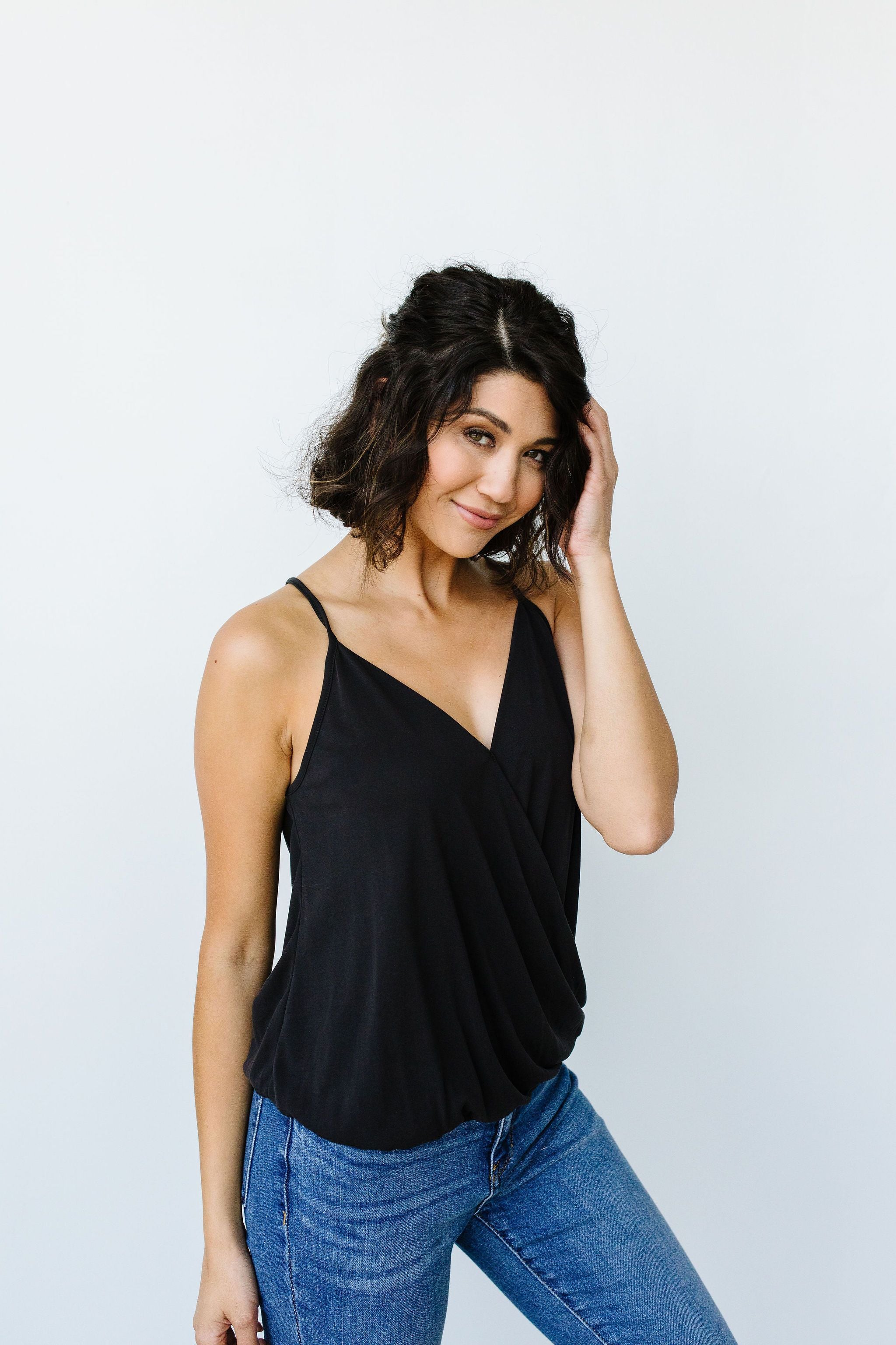 Charlize Surplice Tank In Black