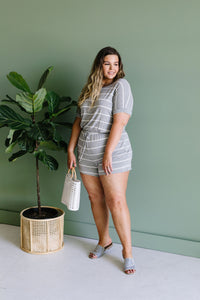 Comfort Stripes Romper In Heather Gray