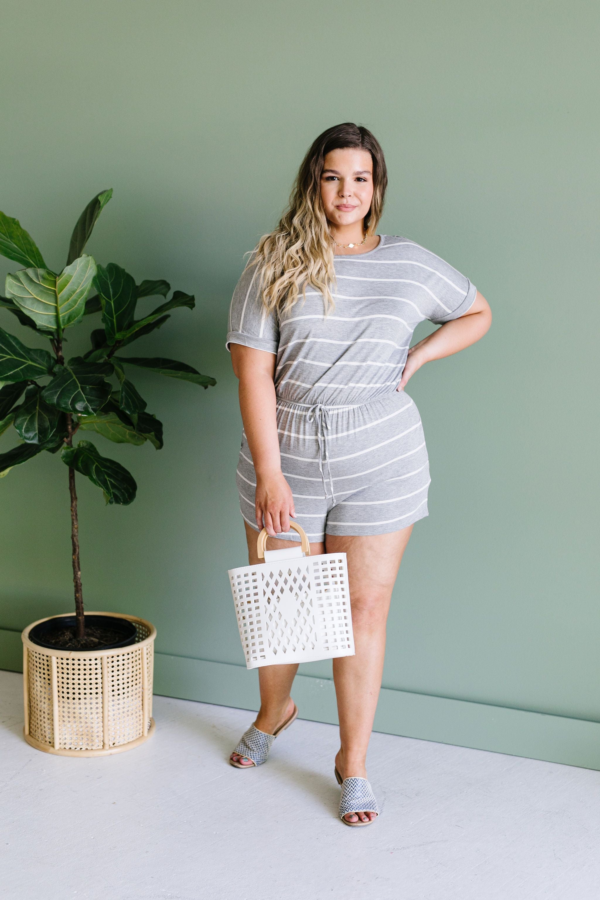 Comfort Stripes Romper In Heather Gray