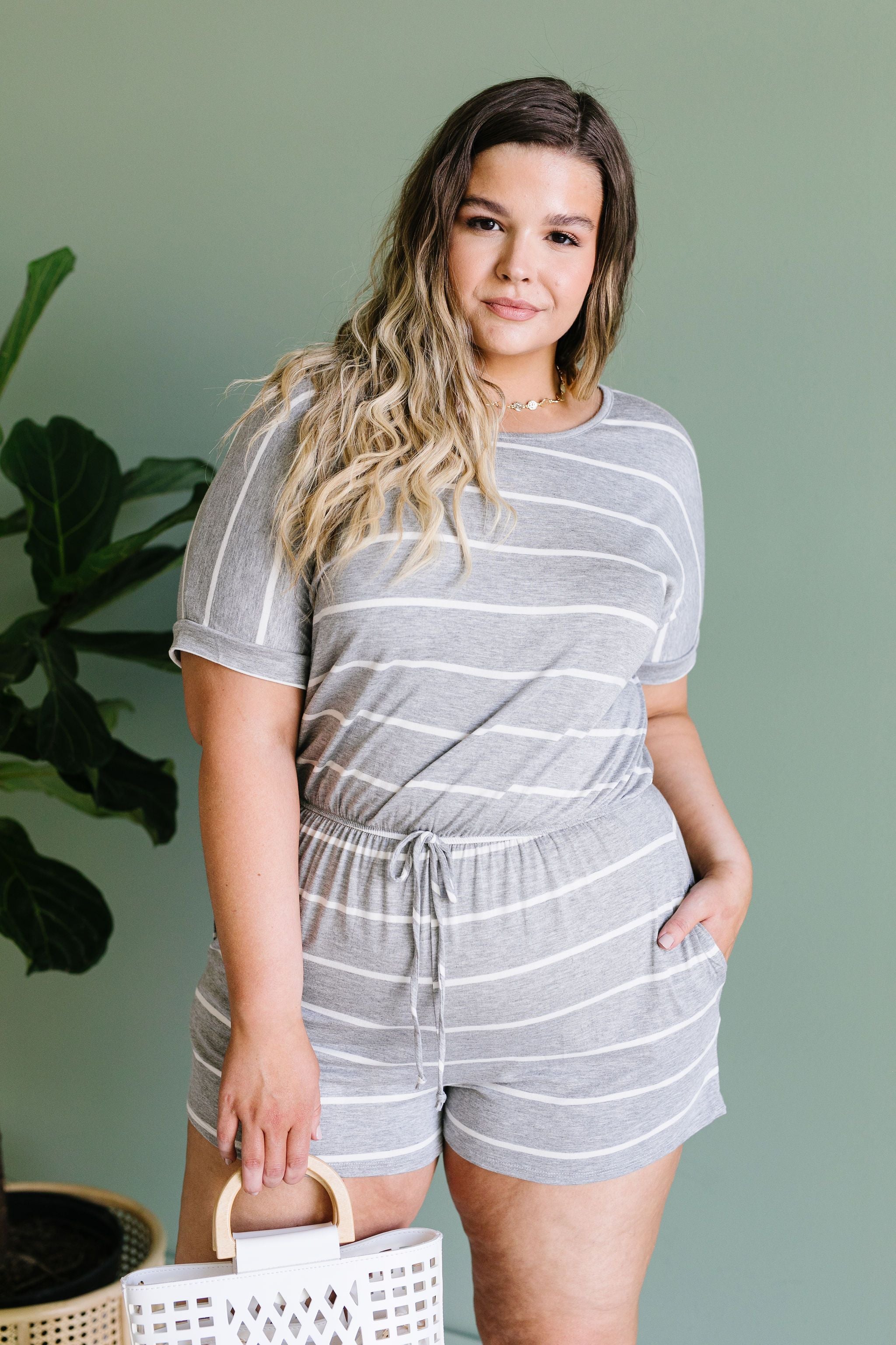 Comfort Stripes Romper In Heather Gray