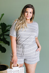 Comfort Stripes Romper In Heather Gray