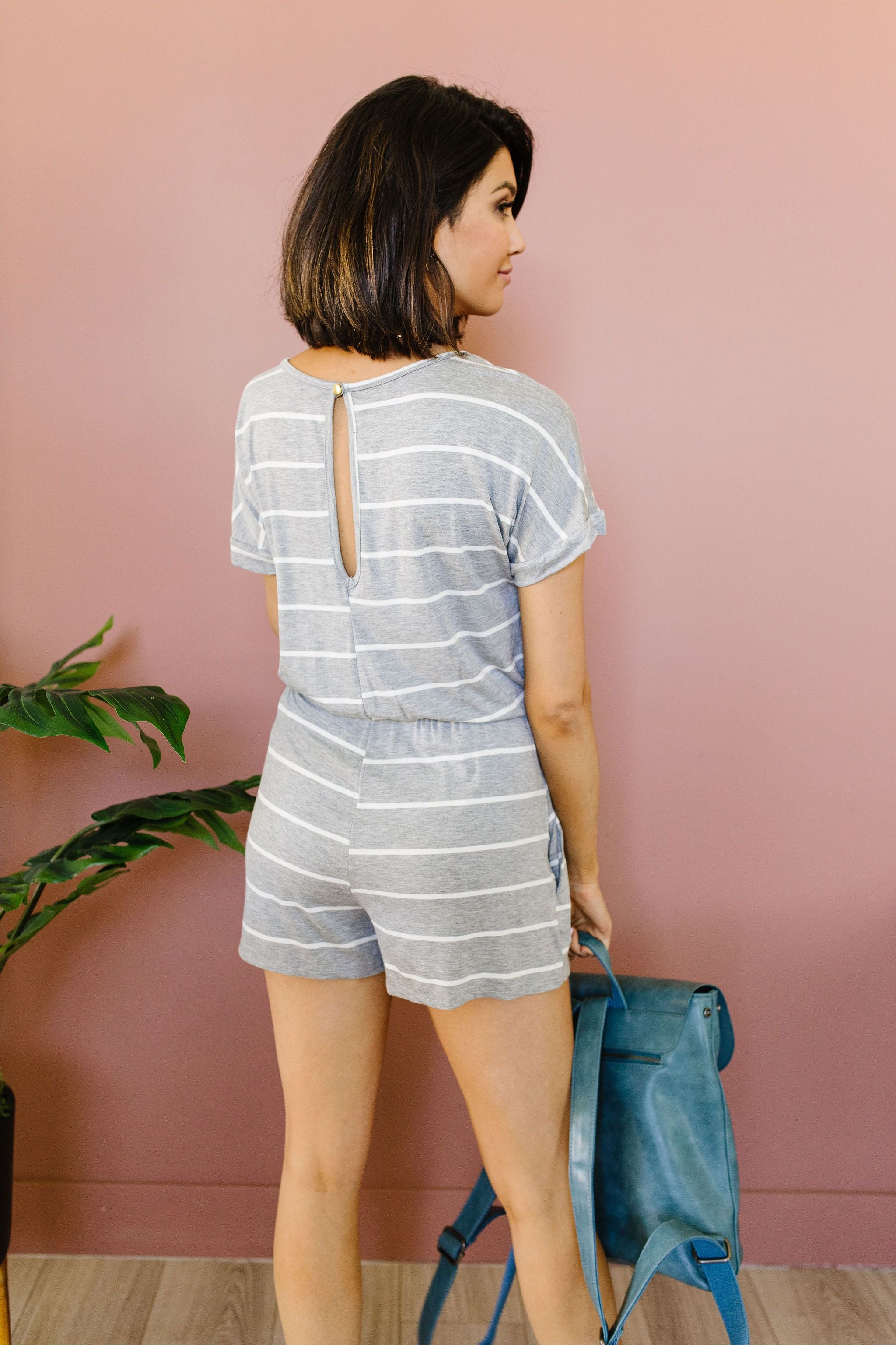 Comfort Stripes Romper In Heather Gray