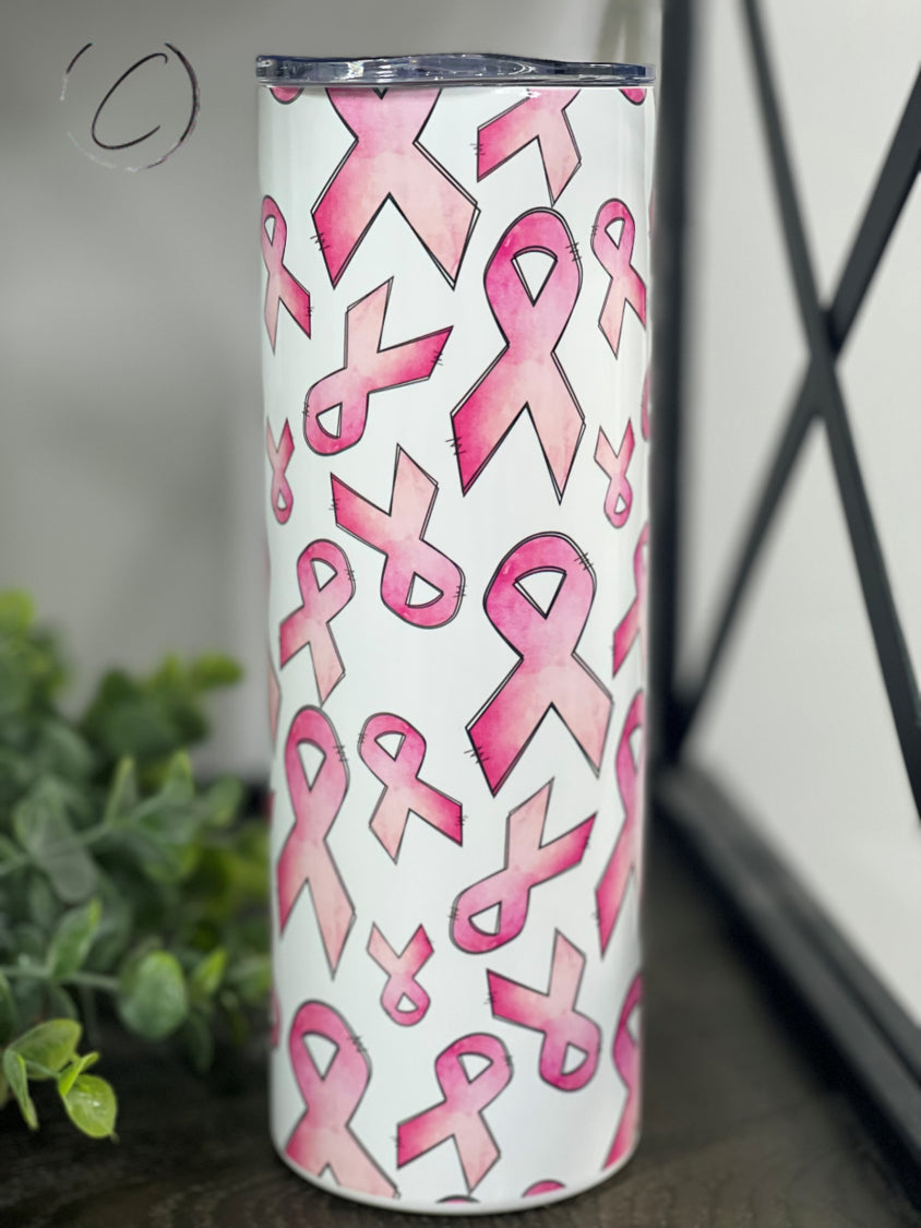 PREORDER: Breast Cancer Ribbon 20oz UV Pink Skinny Tumbler