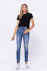 Judy Blue Light Blue Embroidery Pocket Distressed Skinny Jeans