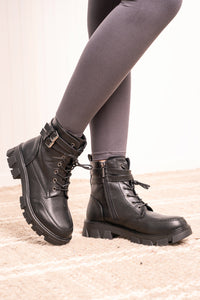 Weeboo Faux Leather Buckled Combat Boots