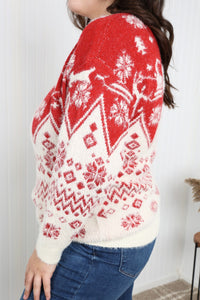 Haptics Full Size Christmas Fuzzy Dropped Shoulder Sweater