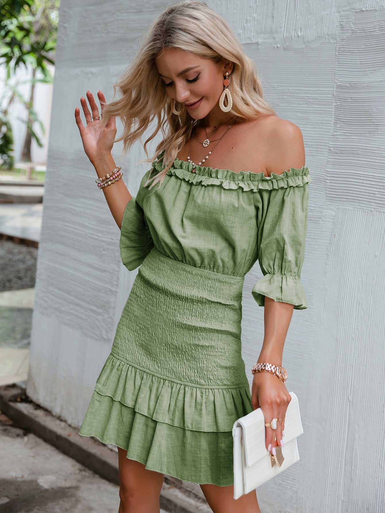 Isla Frill Trim Off-Shoulder Layered Mini Dress