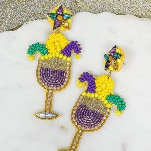 PREORDER: Mardi Gras Cocktail Beaded Dangle Earrings