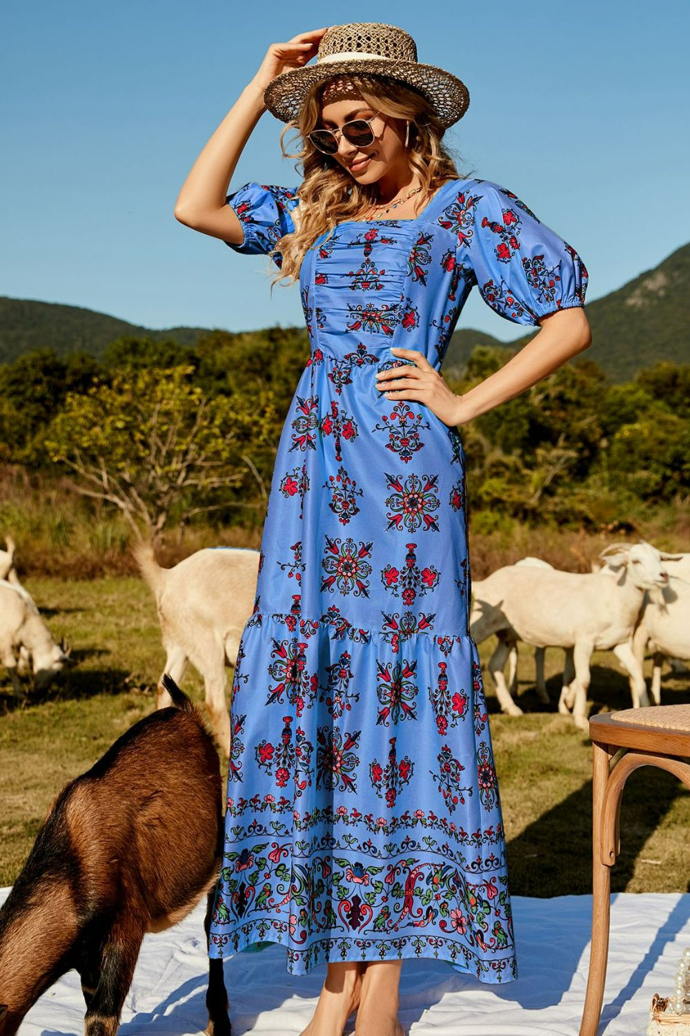 Elba Floral Ruched Puff Sleeve Tiered Maxi Dress **WORTH THE WAIT**