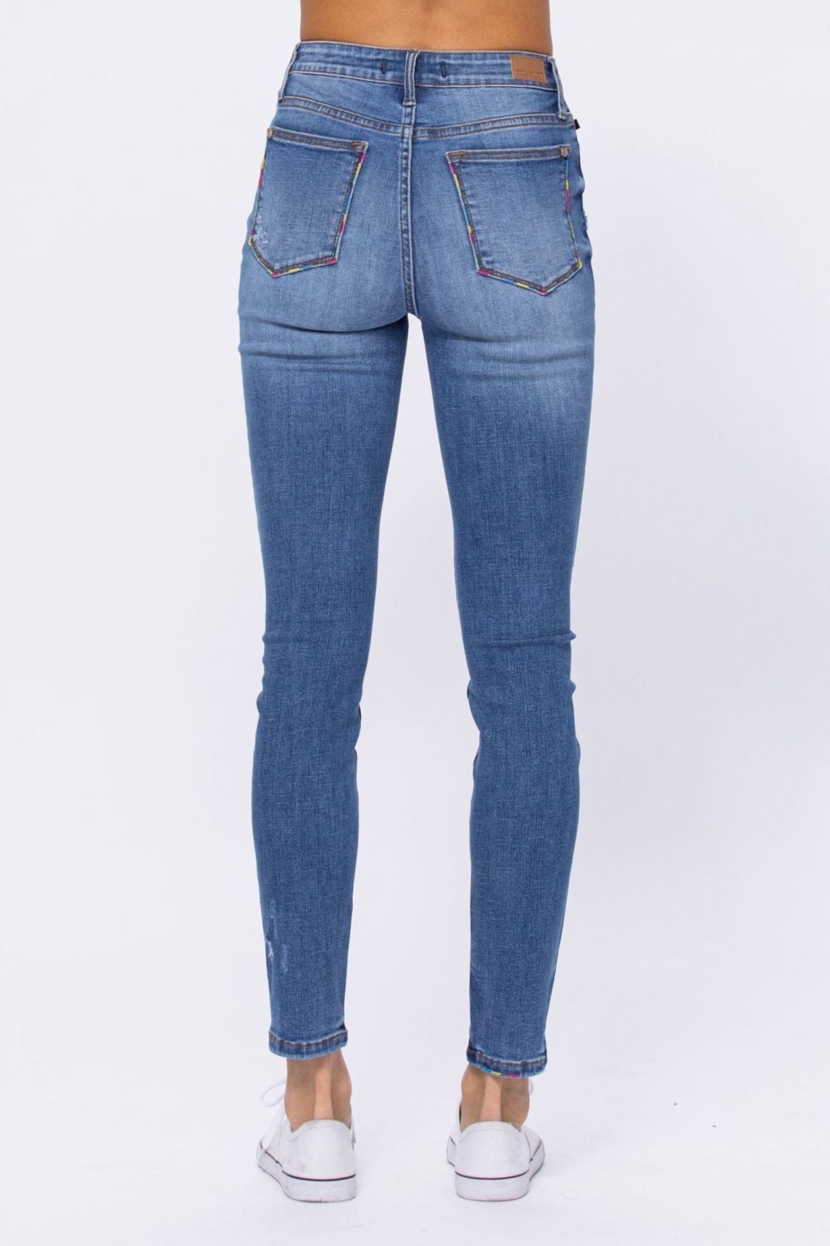 Judy Blue Light Blue Embroidery Pocket Distressed Skinny Jeans