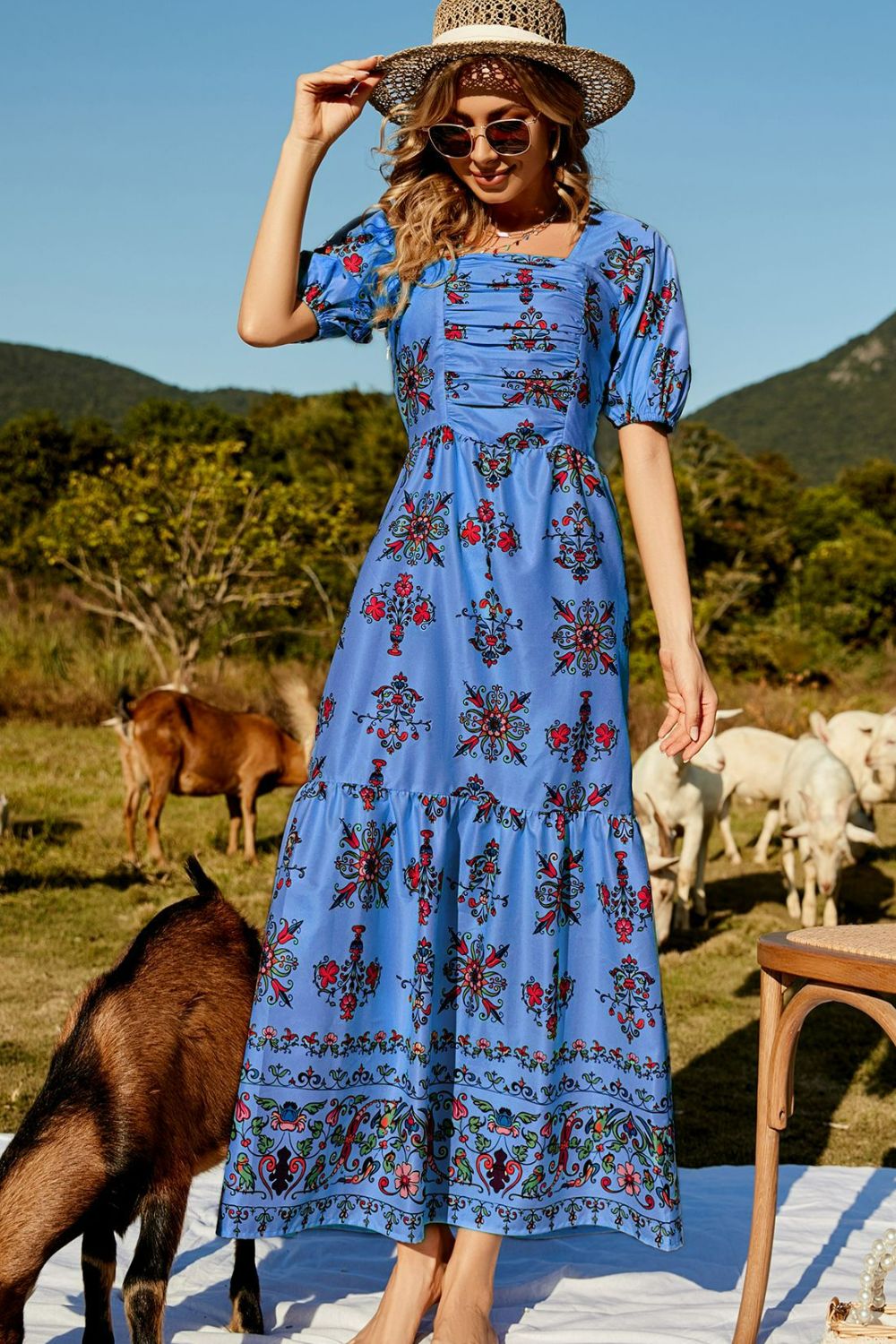 Elba Floral Ruched Puff Sleeve Tiered Maxi Dress **WORTH THE WAIT**