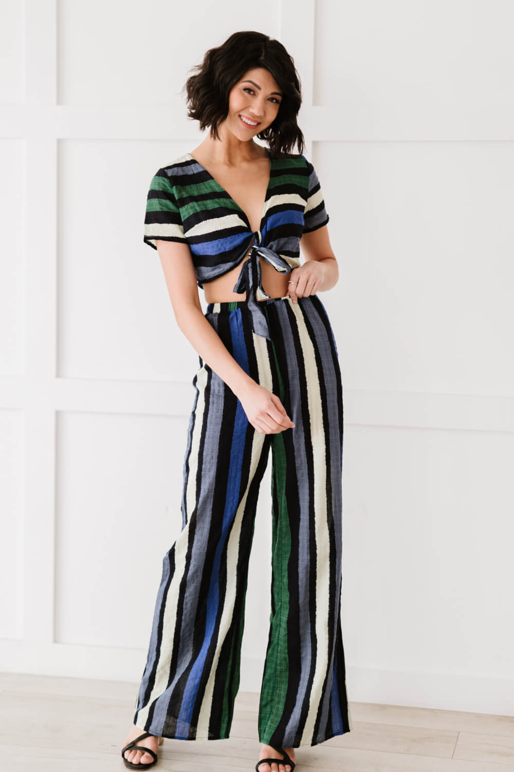 So Divine Striped Crop Top and Pants Set