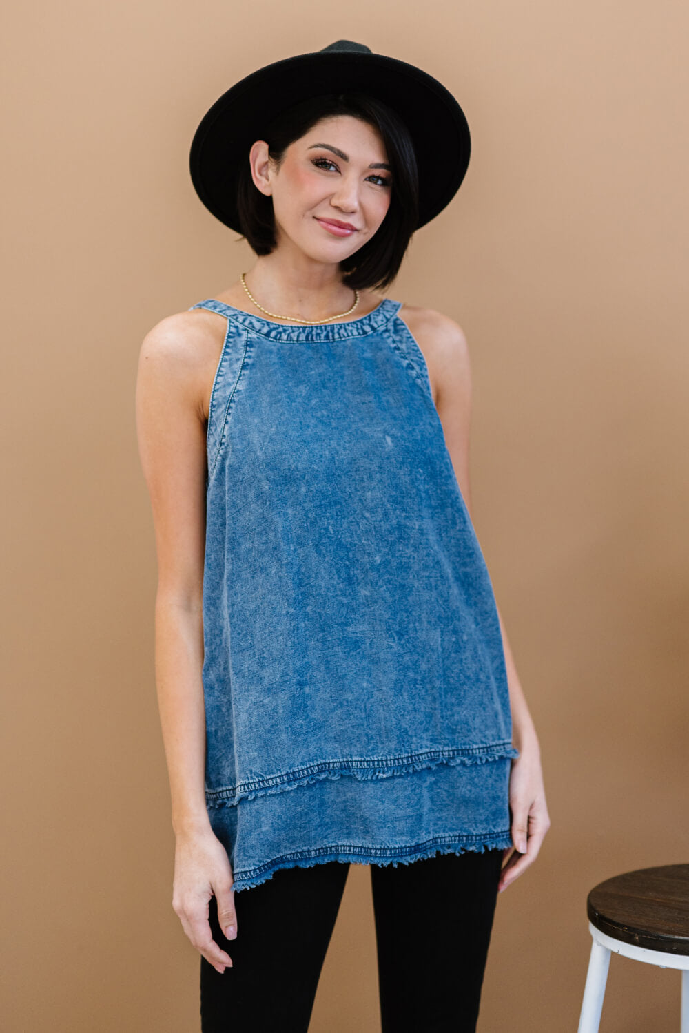 Bobby Mineral Wash Denim Sleeveless Top