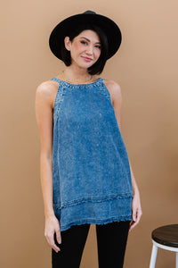 Bobby Mineral Wash Denim Sleeveless Top