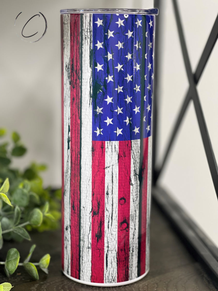 PREORDER: Distressed American Flag 20oz Skinny Tumbler