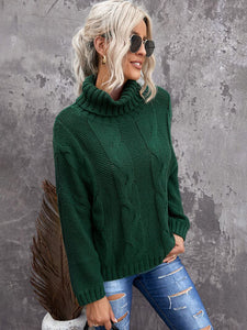 Cable-Knit Turtleneck Dropped Shoulder Sweater