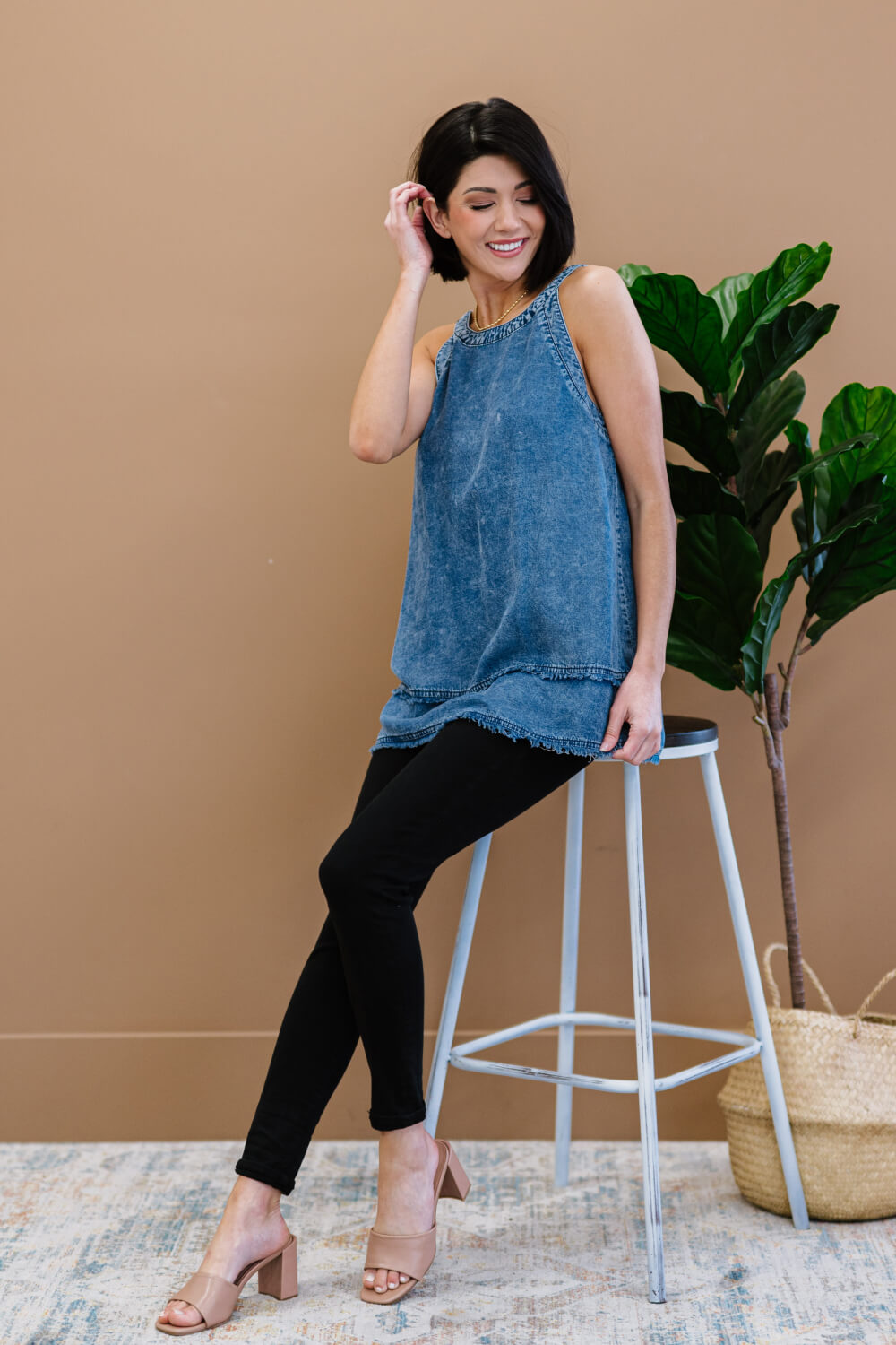 Bobby Mineral Wash Denim Sleeveless Top