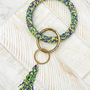 PREORDER: Mardi Gras Seed Bead Tassel Key Ring Bangle