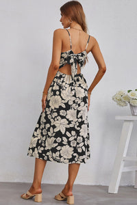 Floral Cutout Bow Detail V-Neck Dress