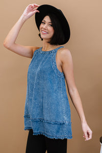 Bobby Mineral Wash Denim Sleeveless Top