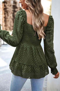 Square Neck Flounce Sleeve Peplum Top