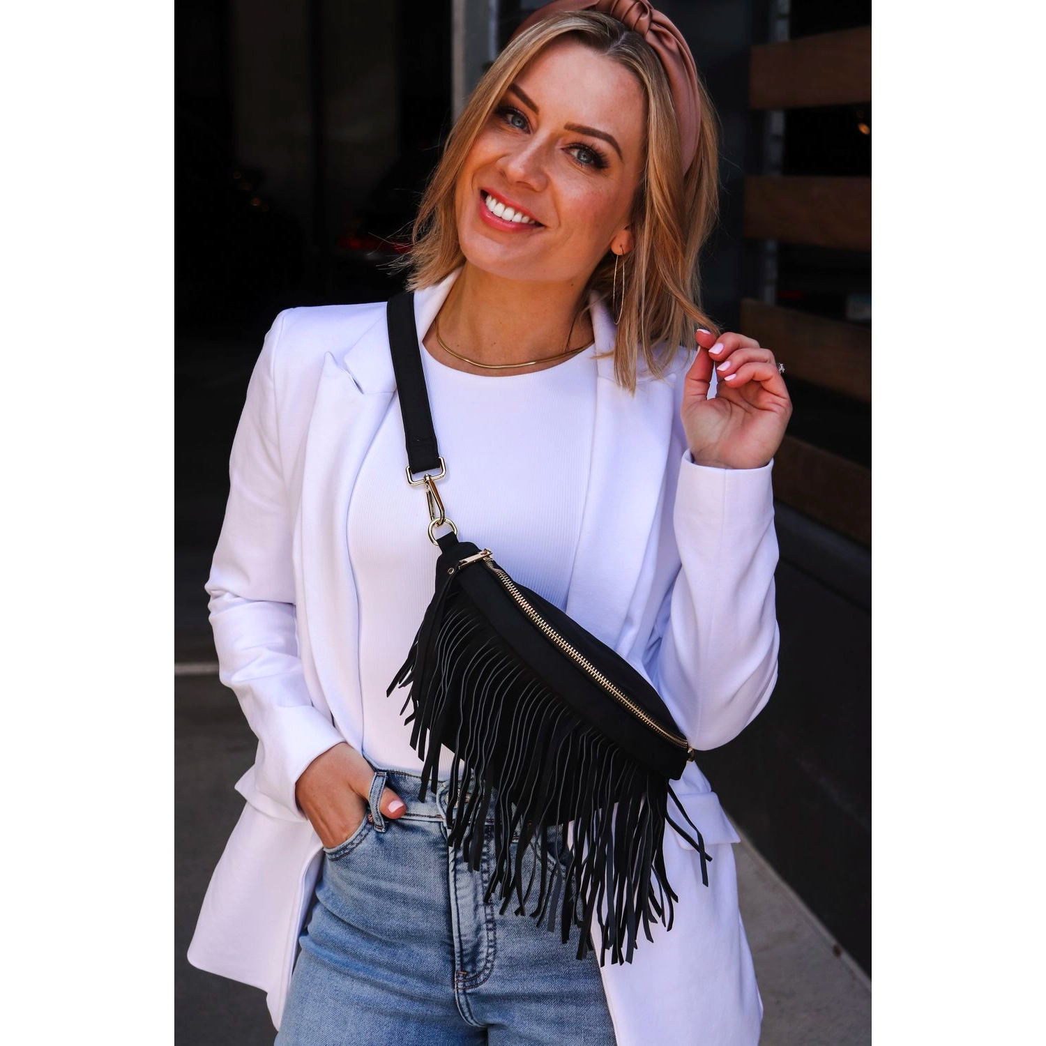 PREORDER: Suede Removeable Fringe Fanny Pack Bum Bag in Black