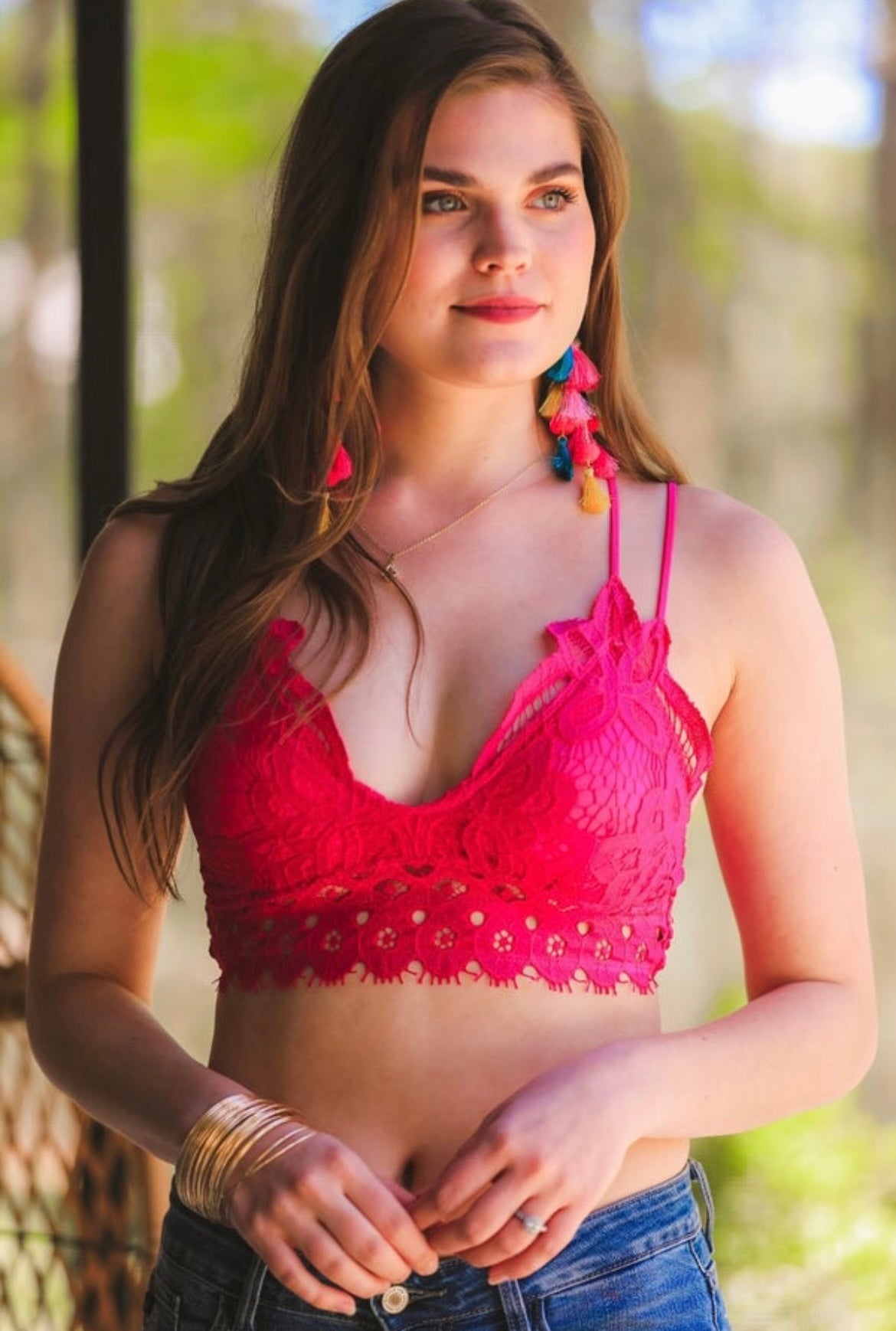 PREORDER: Ella Lace Scalloped Bralette in Hot Pink