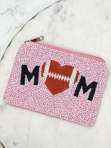 PREORDER: Football Heart Mama Beaded Zip Pouch in Two Colors