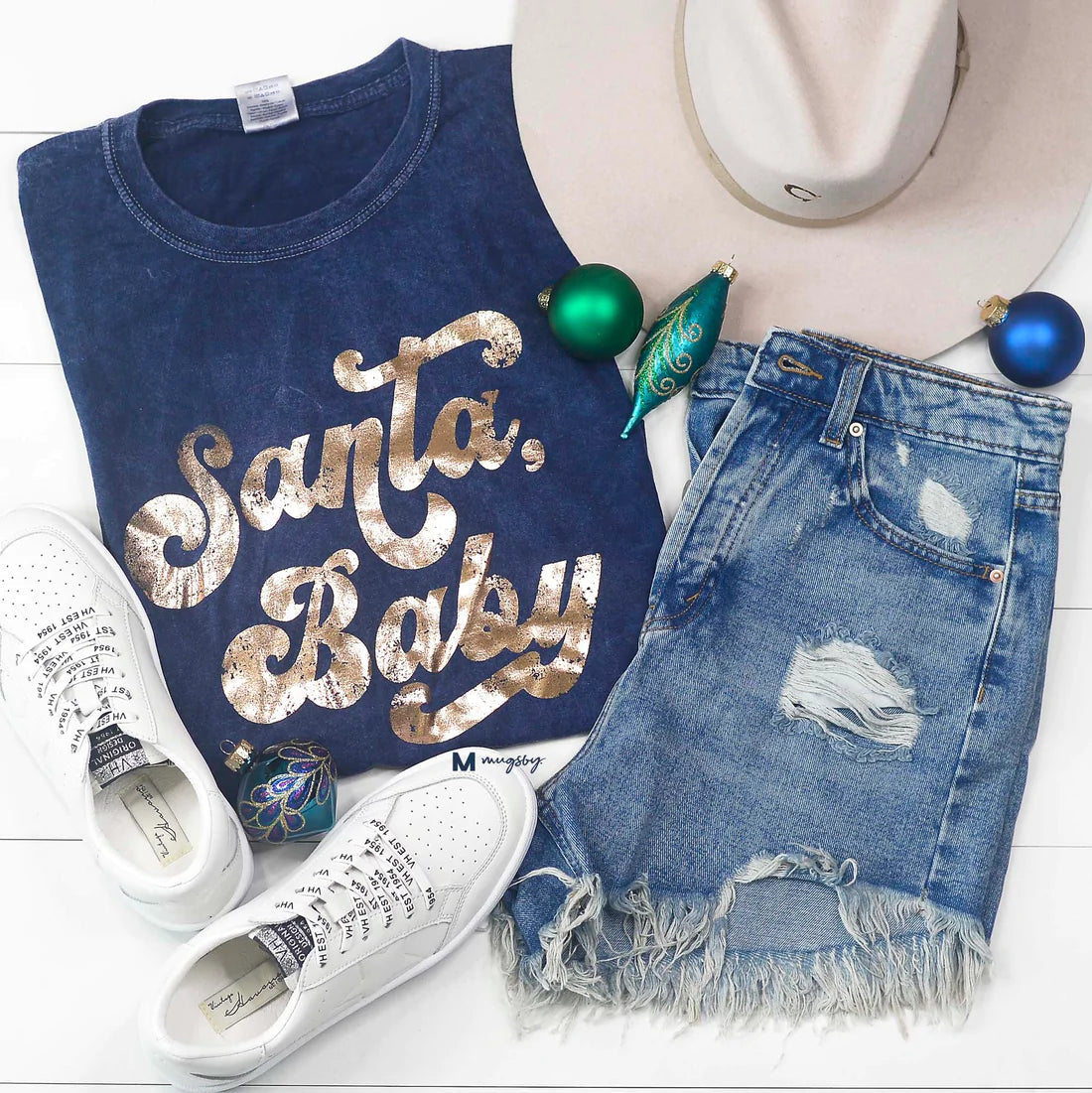 PREORDER: Santa Baby Rose Gold Foil Tee in Navy