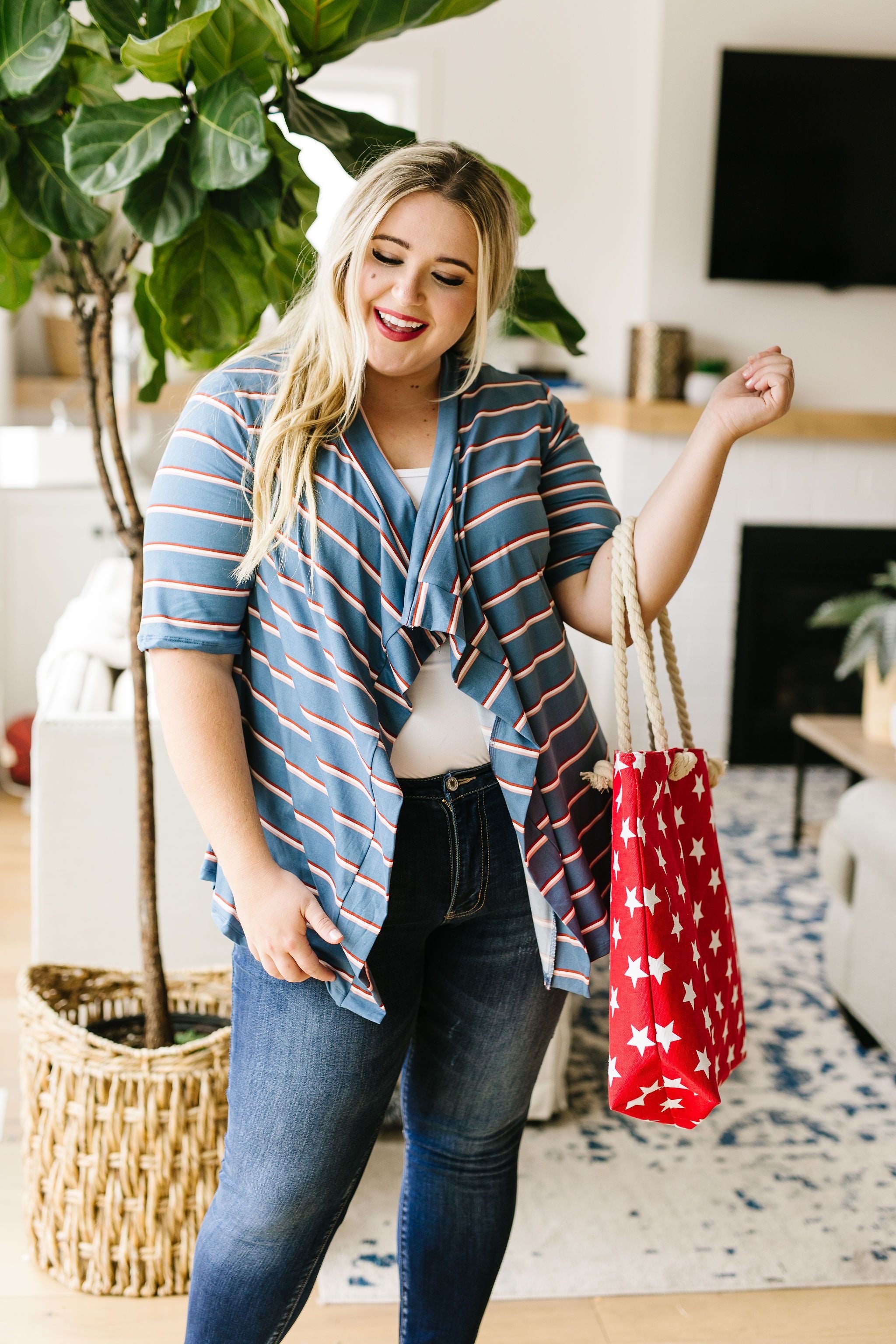 Sporty Striped Cardi In Blue