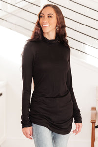 Nivia Draped Turtle Neck Tunic in Black