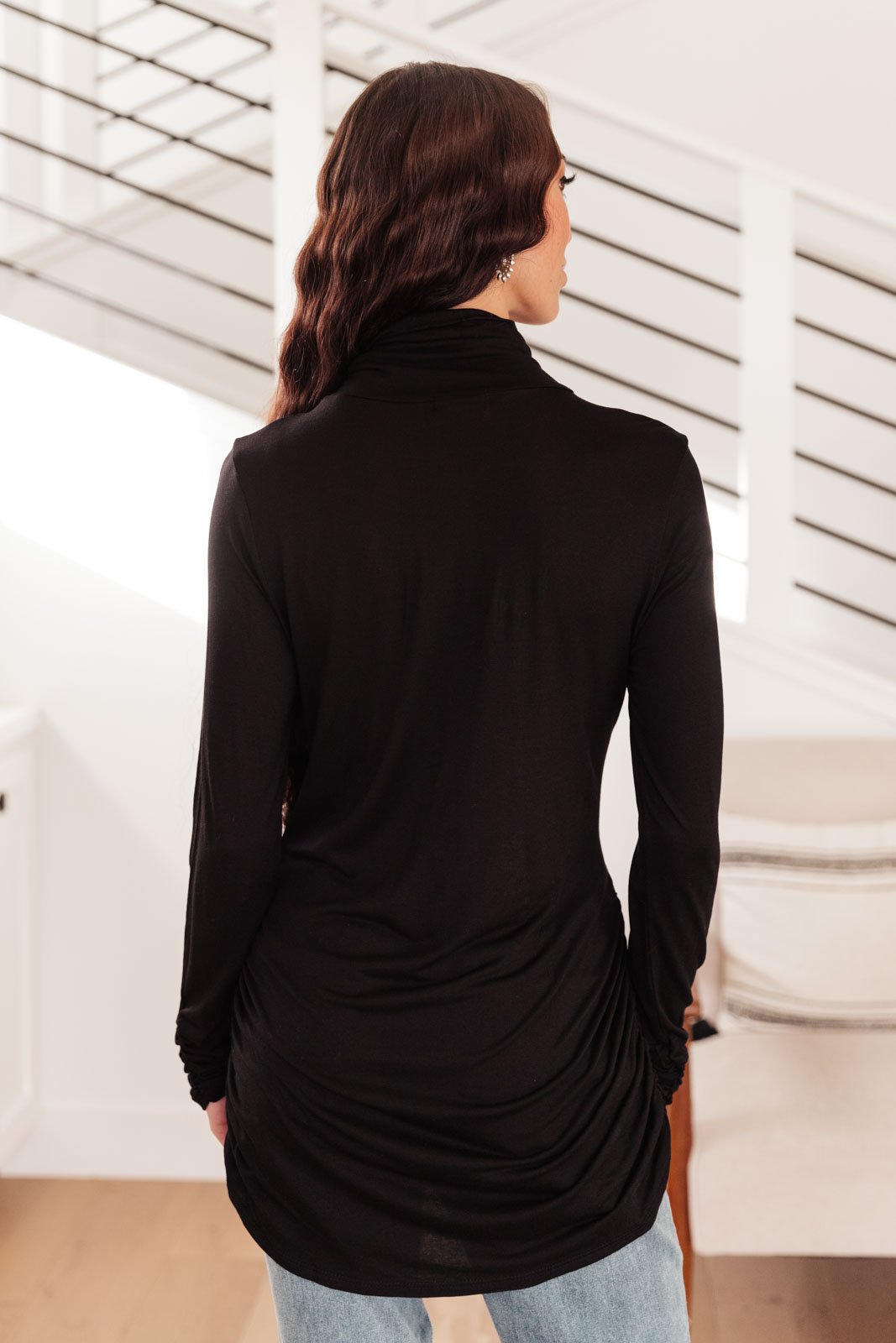 Nivia Draped Turtle Neck Tunic in Black